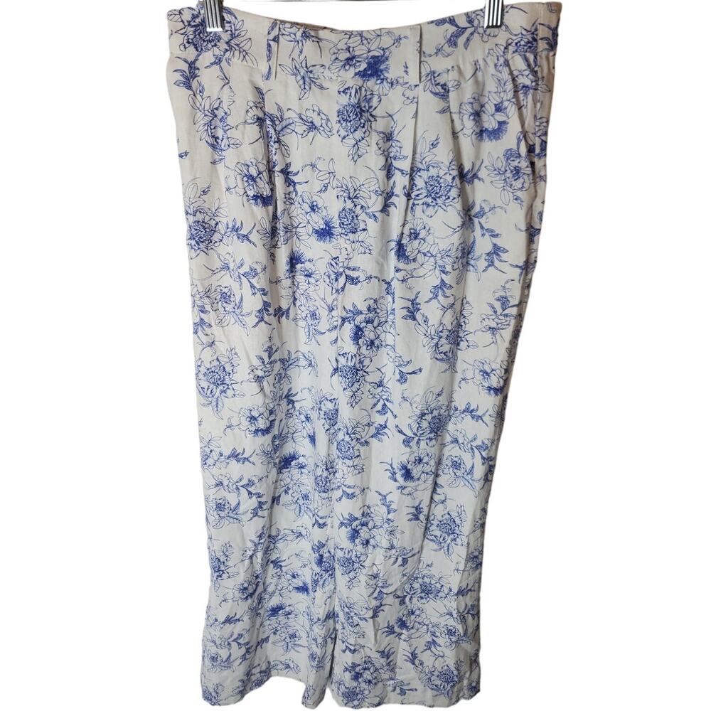 Jason Wu Linen Blend Blue Floral Pants, NWOT, Size 6